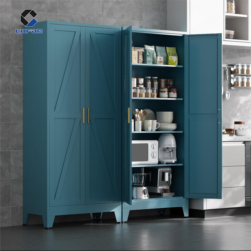 71'' Tall Metal Storage Cabinet, Farmhouse Kitchen Pantry Cabinet with Doors and 4 Adjustable Shelves, Metal Pantry
