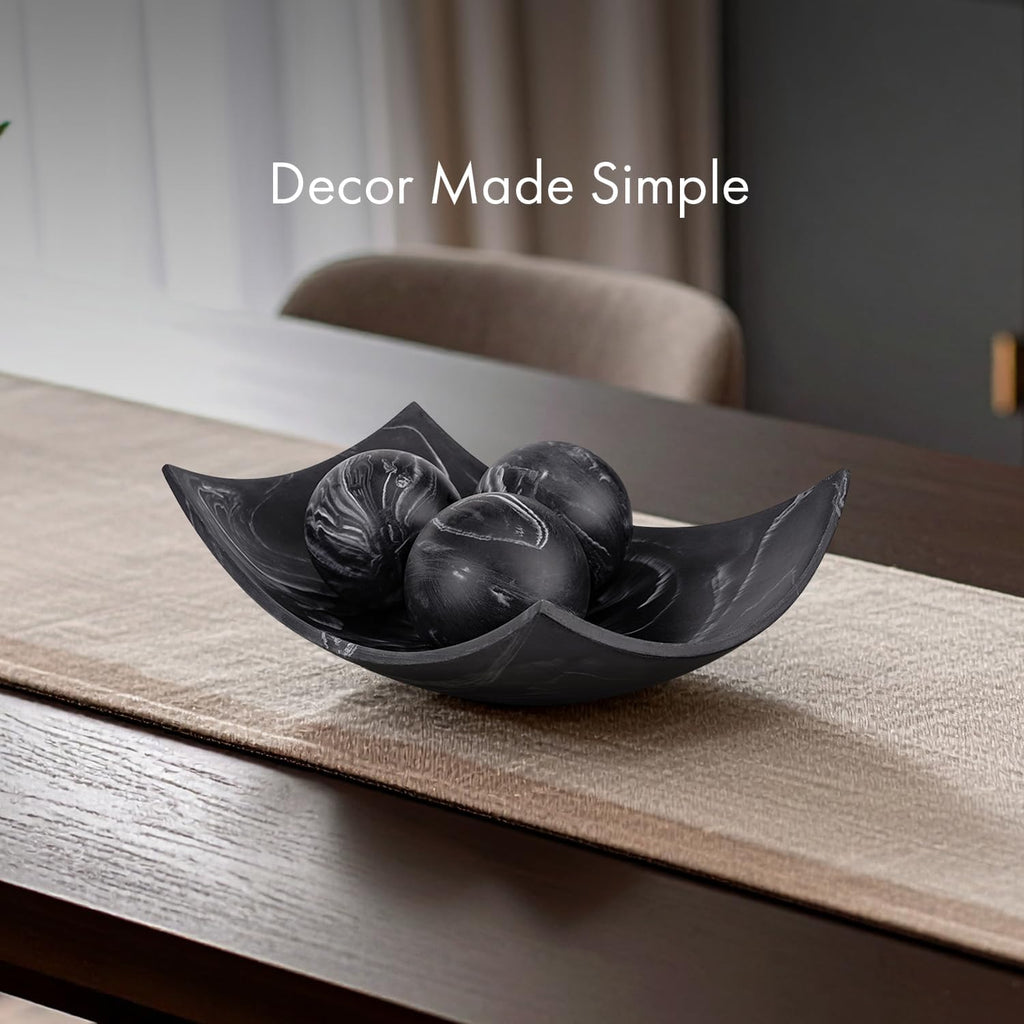 Black Marble Look Decorative Bowl, Coffee Table Decor for Living/Dining Room, Modern Black Catch-All Key Dish