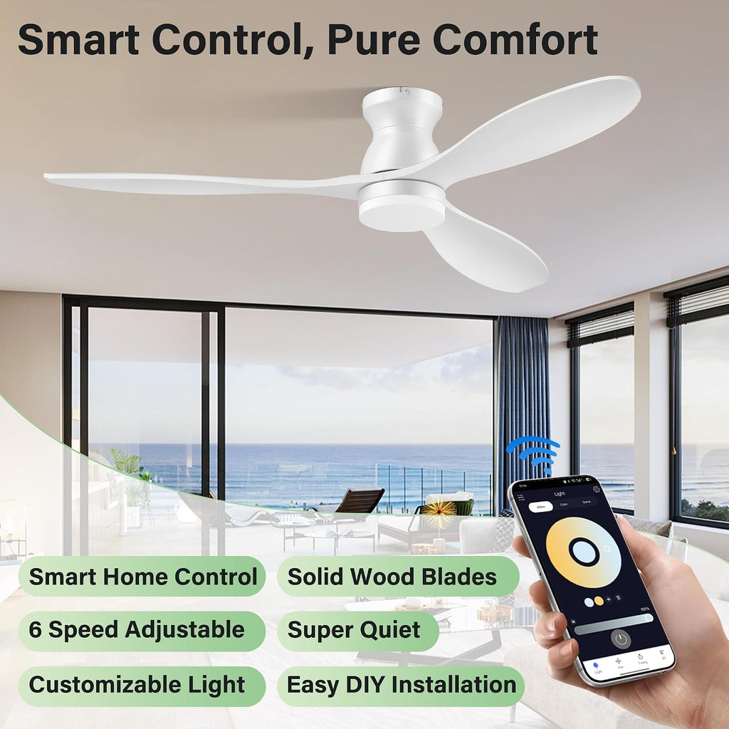 52" Wood Ceiling Fans with Lights Remote,Smart Control via Wifi Alexa APP,Quiet DC Motor