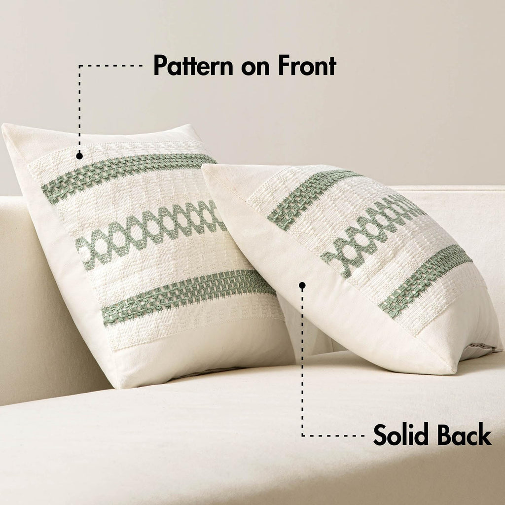 Set of 2 Sage Green Boho Decorative Pillow Covers 18x18 Inch Farmhouse Rustic Couch Throw Pillows Modern Summer