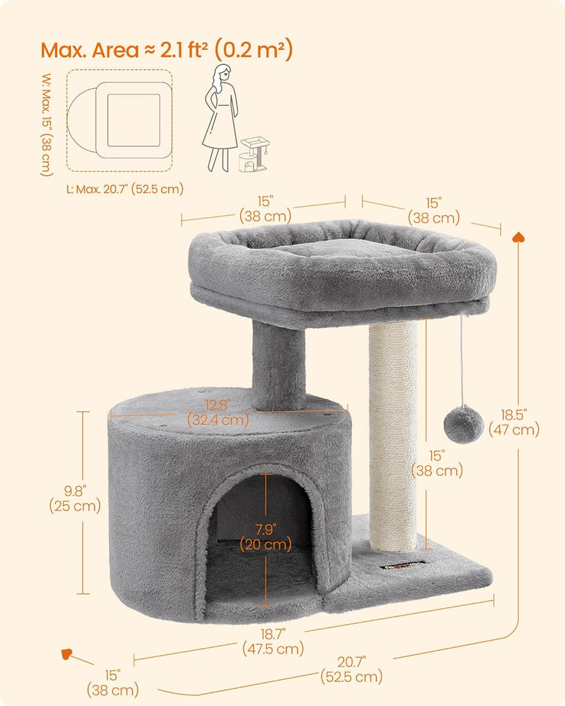 Cat Tree, Small Cat Tower with Sisal Scratching Post, Plush Condo with Padded Perch, for Small Spaces, Kittens