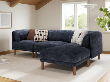 Modular Sectional Sofa,4 Seater L-Shaped Mid Century Modern Couch, Deep Seat Modular Couch, Chenille Comfy Solid Wood