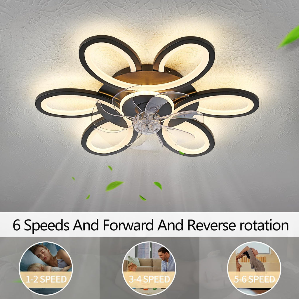 Black-Star Ring Ceiling Fans with Lights and Remote, 27 Inch Modern Low Profile Flush Mount Ceiling Fan