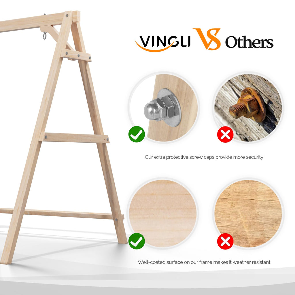 6.9FT Wooden Porch Swing Frame for 5FT Swing, Natural