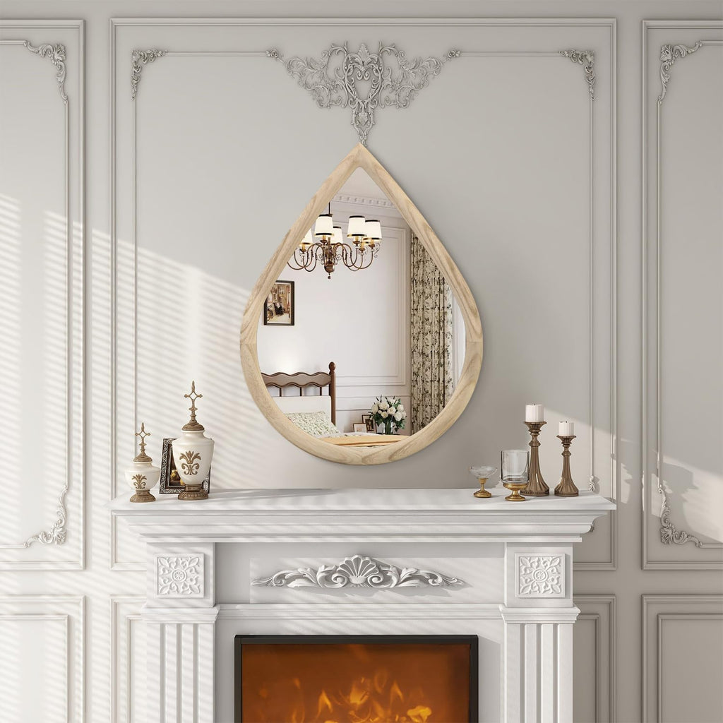 Irregular Wall Mirror Wood Frame Rustic Teardrop Wall Mirrors Decorative Irregular Mirrors Living Room Bathroom 16x20