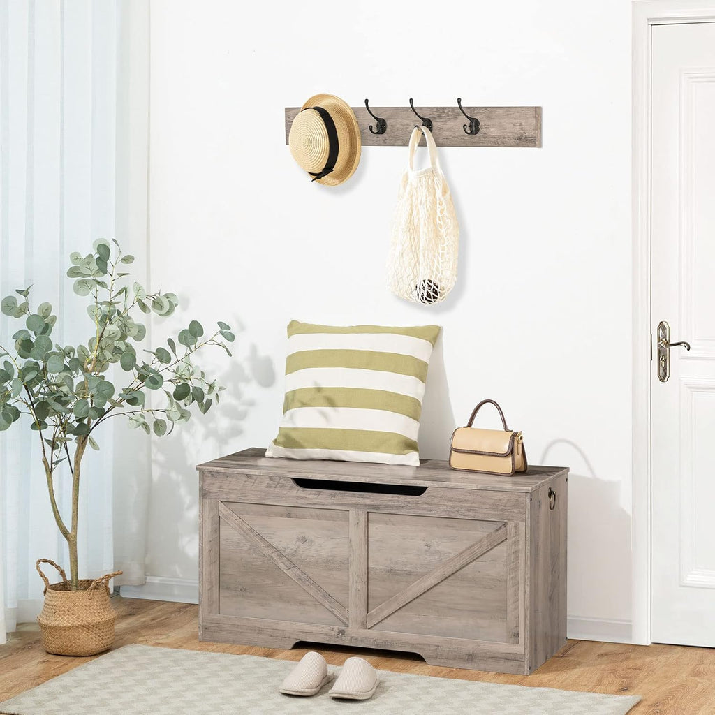 Storage Bench, 39.4" Retro Wooden Storage Chest with U-Shaped Cut-Out Pull, Safety Hinge, Supports 220 lb and Easy