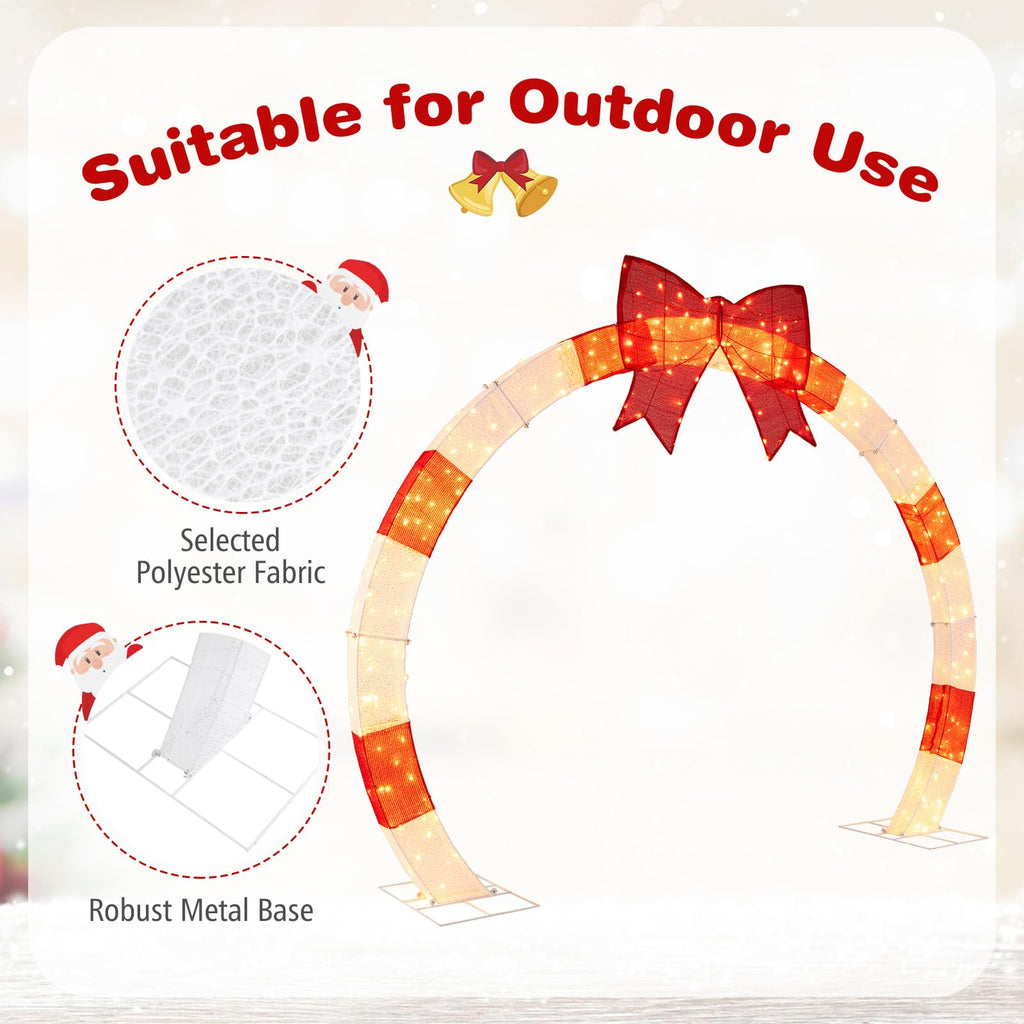 10.4 FT Outdoor Christmas Lighted Archway with Large Red Bow