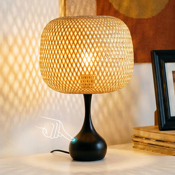Touch Bedside Lamp, 3-Way Dimmable Table Lamps for Nightstand, Handwoven Bamboo Shade Desk Lamp
