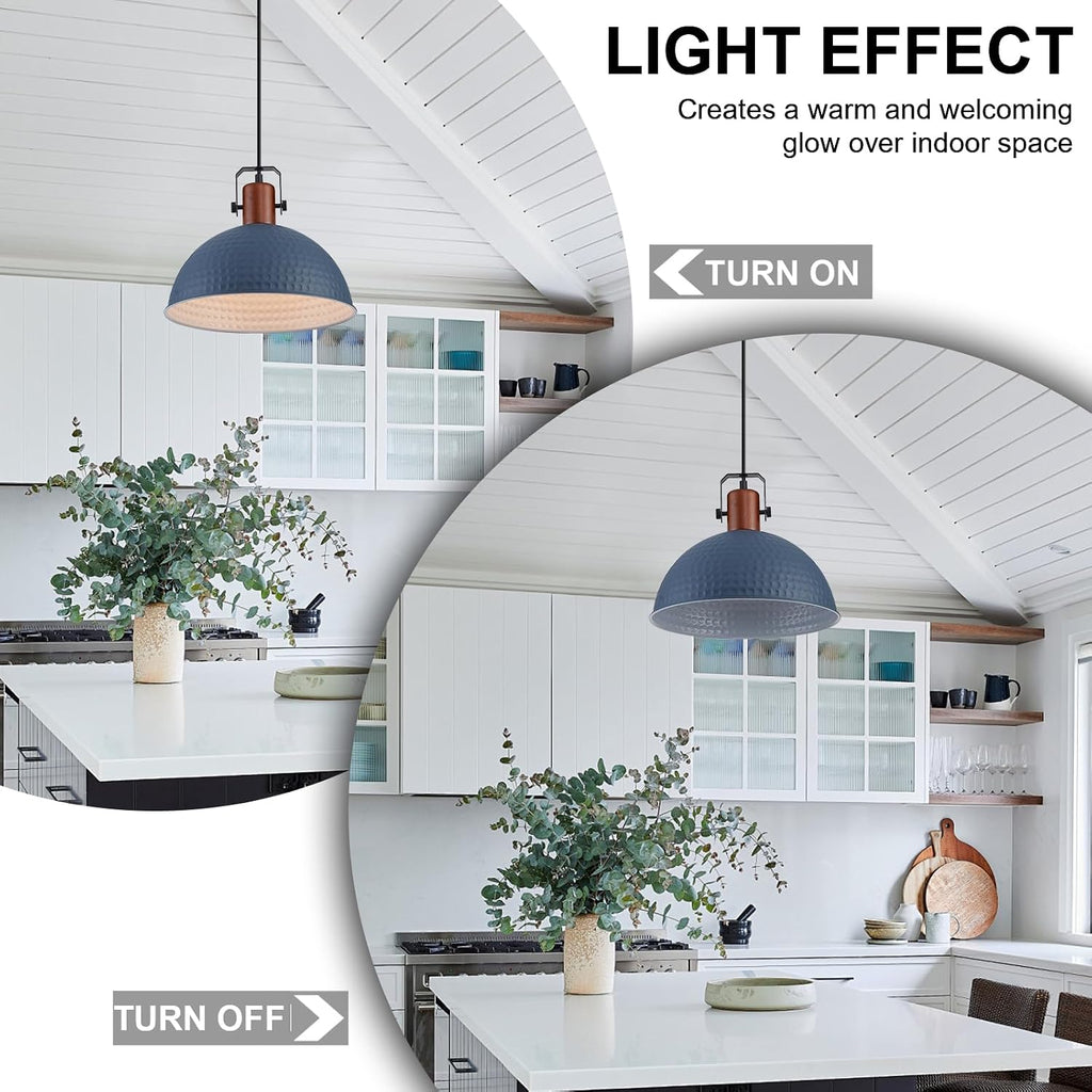 12 Inch Blue Pendant Lights Hammered Matte Pendant Lights for Kitchen Island Industrial Farmhouse Adjustable Height