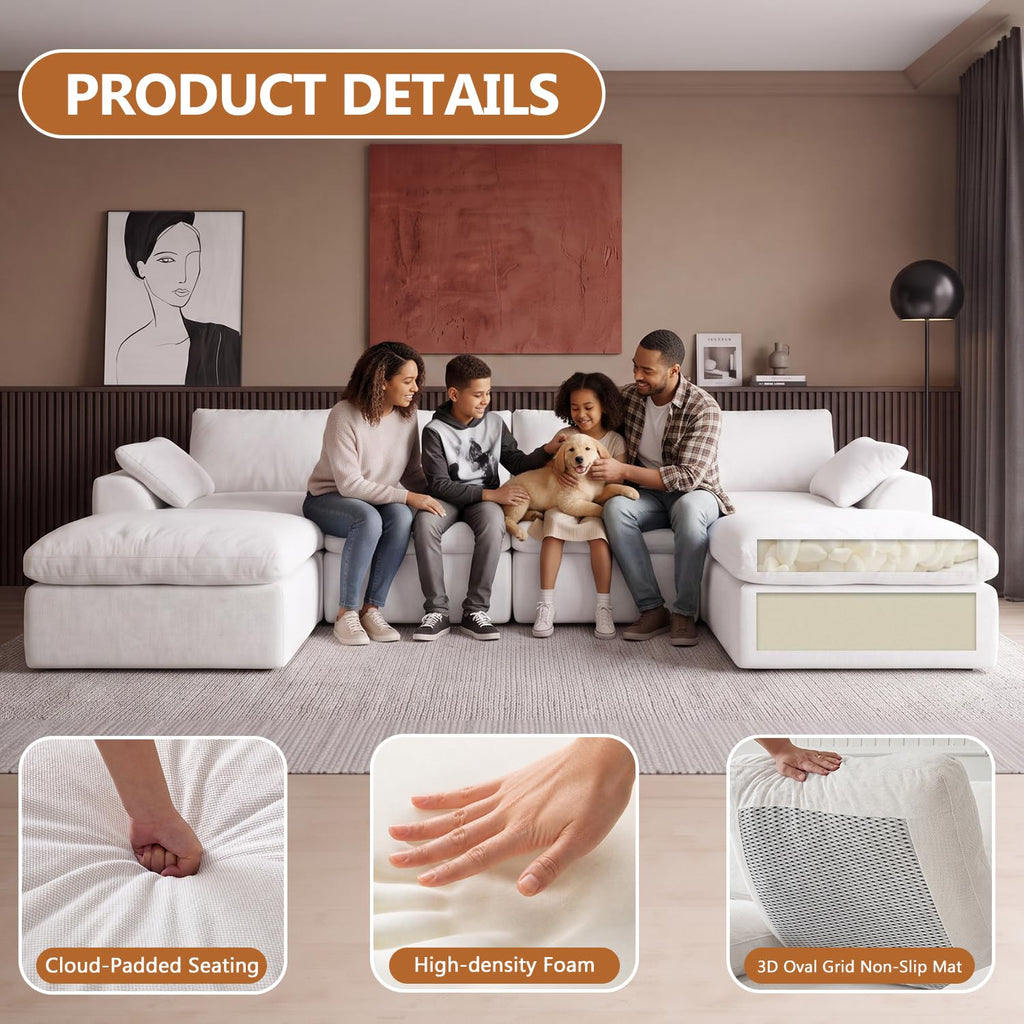 137" Cloud Couch Sectional, Boneless Modular Sofa