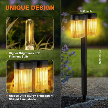 Solar Outdoor Lights, 2 Pack Waterproof Solar Pathway Lights for Pathway Garden Yard Path Walkway Driveway Lawn Decor