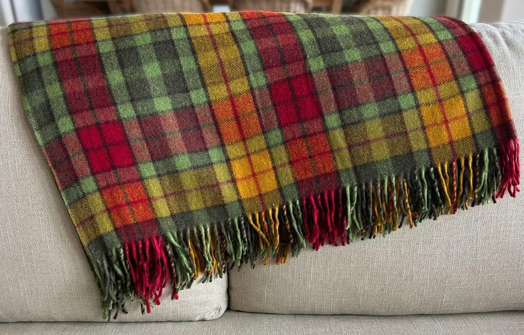 Tartan Fall Plaid Wool Blanket - Scottish Winter Throw (Buchanan Autumn)