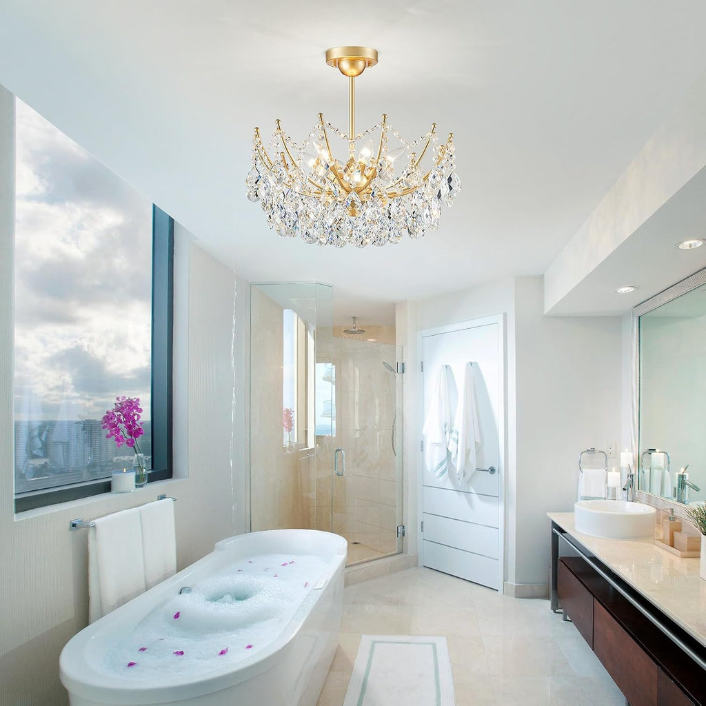 Crystal Chandelier Ceiling Light, Modern Semi Flush Mount Ceiling Light Fixture, Gold Hallway Lighting Fixtures