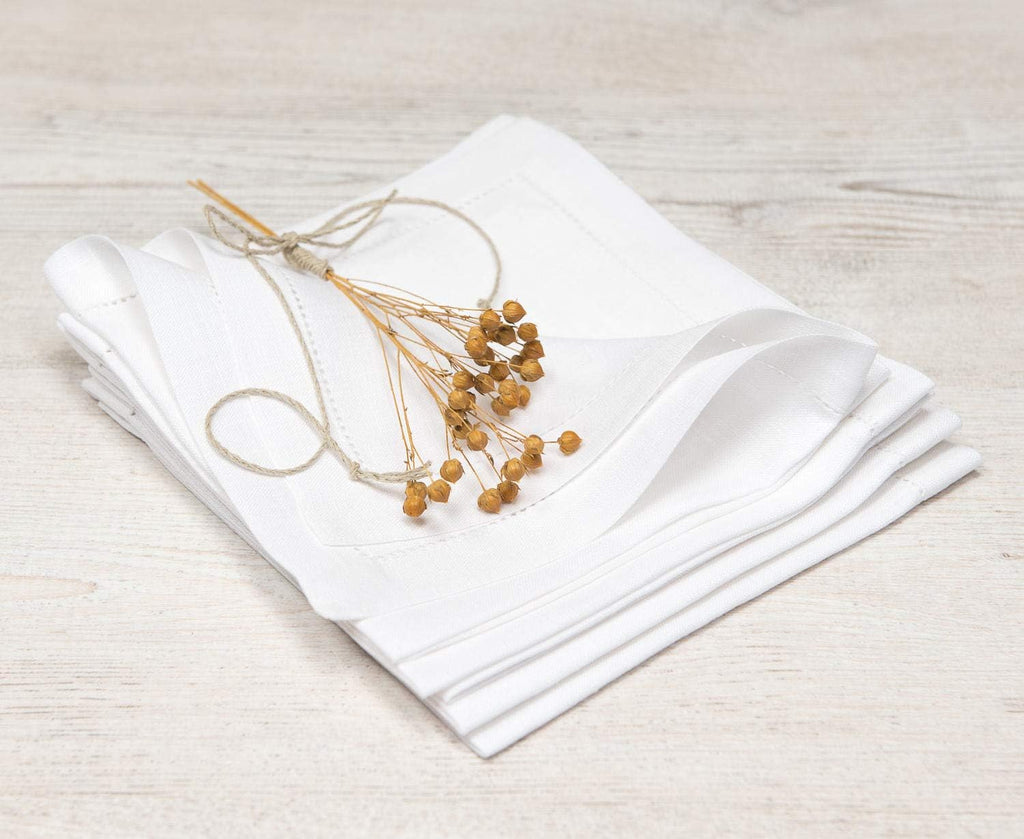 Handmade Basic Hemstitch Border Linen-Cotton Tablecloth (12" x12 Napkins - Set of 4)