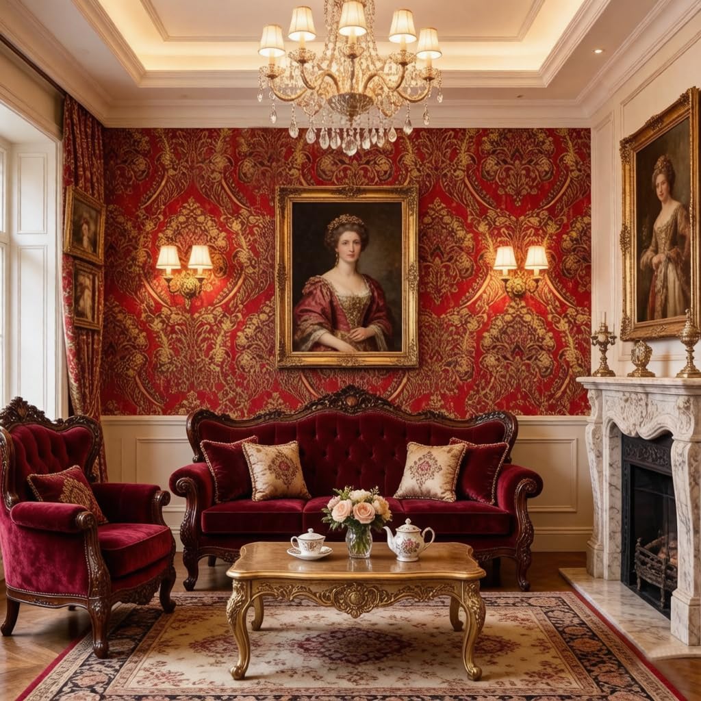 10X0.53M Retro Vintage Gold Damask Waterproof Deep Embossed Textured PVC Wallpaper Roll Livingroom 1.73' W x 32.8'