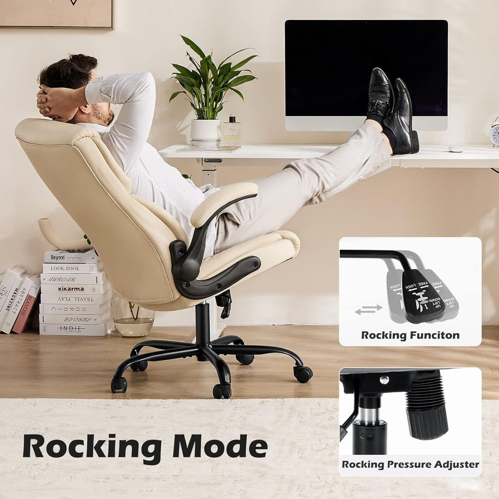 PU Leather - Ergonomic Executive Computer Desk Chairs with Adjustable Flip-up Armrest, Swivel Task Chair with Lumbar