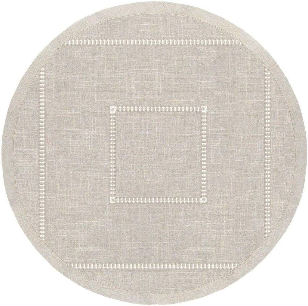 Handmade Double Hemstitch Natural Tablecloth, Round 60 Inch