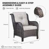 Belord High Back Patio Chairs Set of 2 - Brown Wicker Outdoor Seating