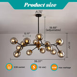 15 Light Sputnik Modern Large Chandelier, Mid Century Black and Gold Metal Ceiling Light Fixture with Glass Globe,Pendant Light Hanging for Dining Room Kitchen Living Room Bedroom Foyer A116-B0B4J7L5TK