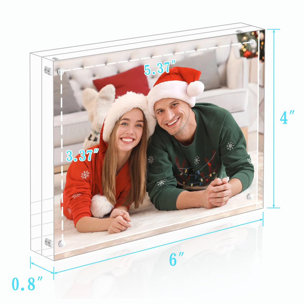 Acrylic Picture Frame 4x6, Clear Freestanding Double Sided 20mm Thickness Frameless Magnetic Photo Frames Desktop