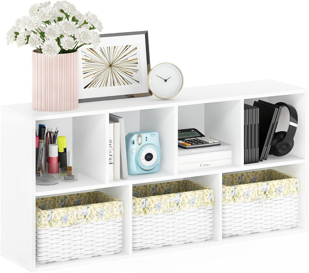 LUDER Book Shelf, 7-Cube Bookshelf, Bookcase with Open Shelves, 9.4 x 19.5 x 41.7, Easy Assembly, White
