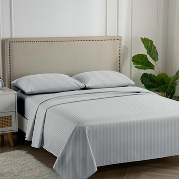 600 Series Striped Full Size Sheets Set, Sateen, Silver