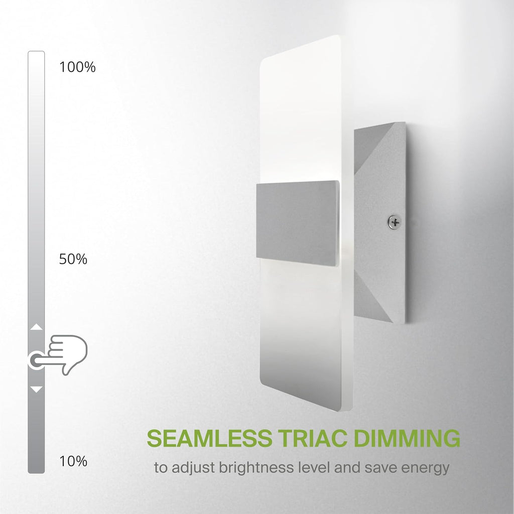 8 Inch Indoor LED Wall Sconce - 10W 2700K-5000K Dimmable Brushed Nickel Wall Sconce Lights - Modern Wall Sconces