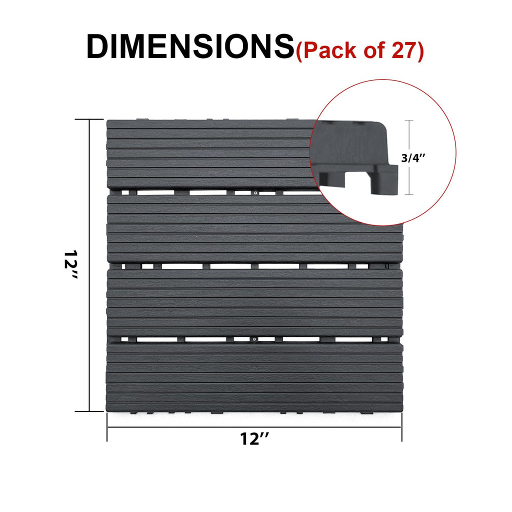 Interlocking Deck Tiles, 27 PCS Outdoor Patio Flooring, 12"x12" Interlocking Decking Tile Outdoor All Weather Use