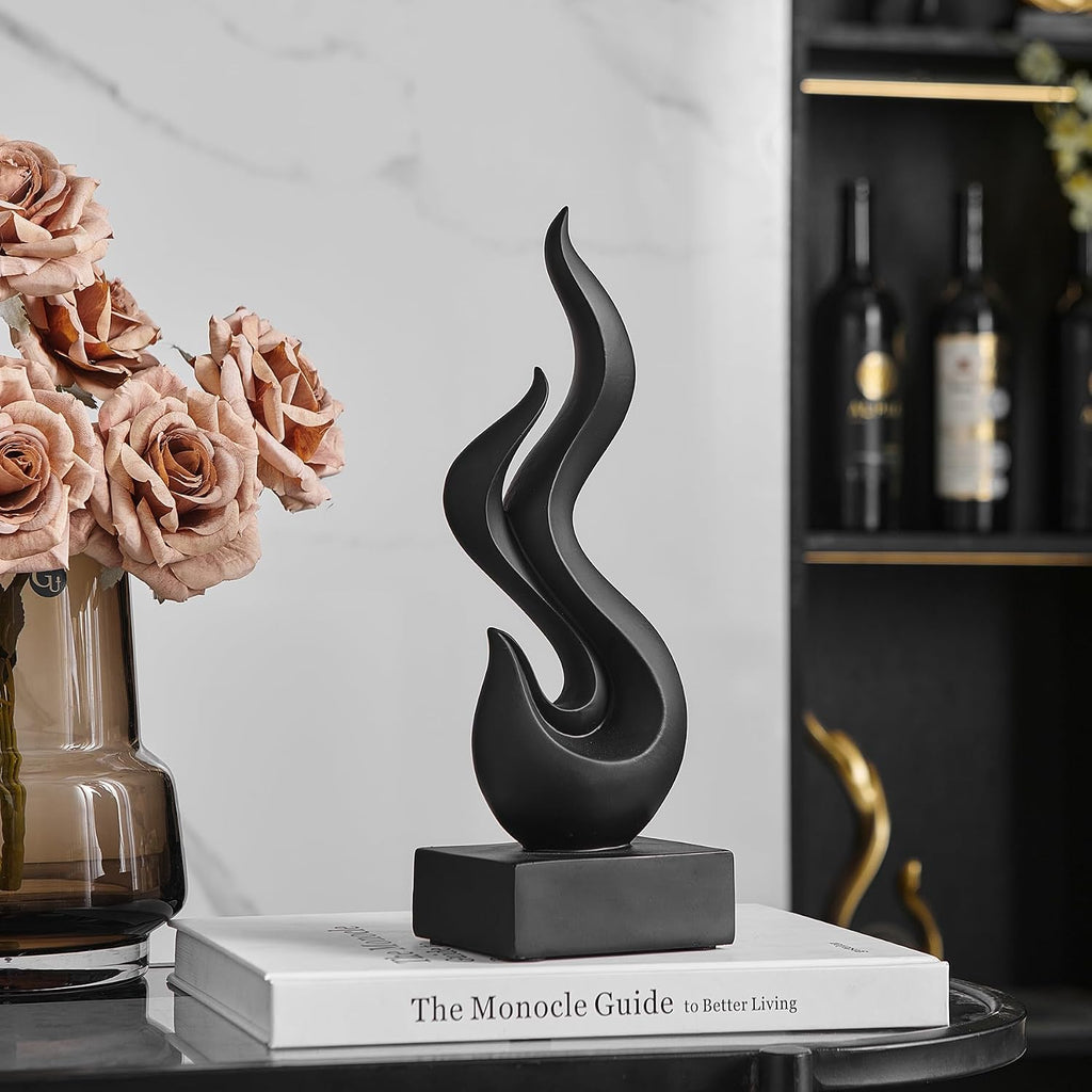 Abstract Art Table Decoration, Gold Decor Flame Statue Home, Black Shelf Decor Accents, Abstract Art Resin Sculpture