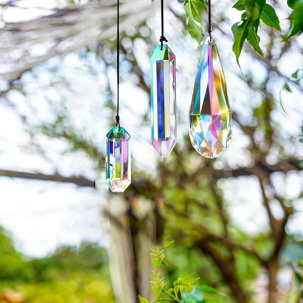 Set 3 Sun Catcher Crystal Prisms AB Colored Crystal Suncatchers for Window - Rainbow Maker Prisms