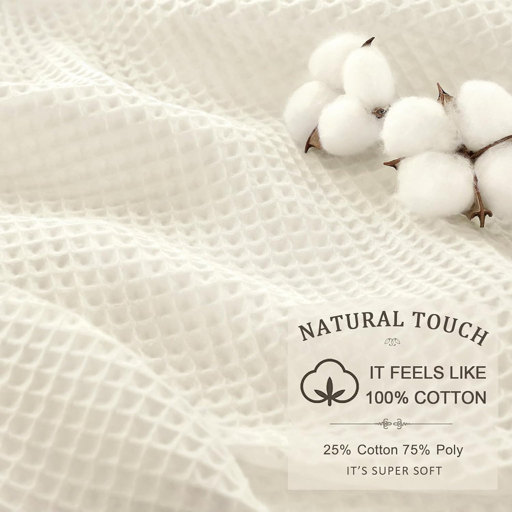 Waffle Weave Shower Curtain - Ivory Cotton Fabric Texture Heavyweight Shower Curtain ,Washable,72Wx72L