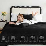 Queen Comforter Set Black, 3 Pieces Solid Comforters Queen Breathable Quilted Bedding Sets