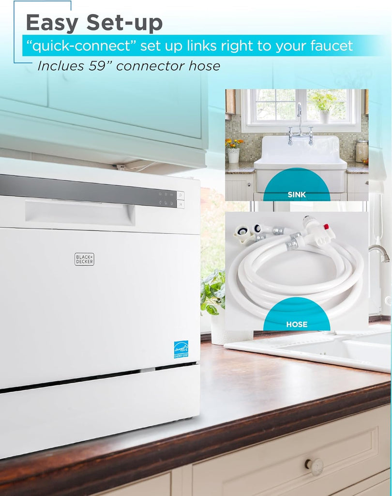 Countertop Dishwasher, Counter Dishwasher with 6 Wash Programs, 6-Place Setting Capacity, Stainless Steel Interior