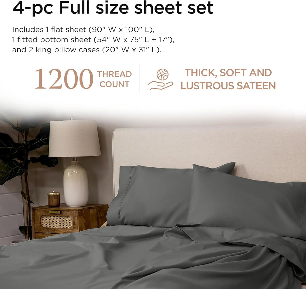 1200TC Supima Cotton Cal King Sheet Set, Sateen, Dark Grey