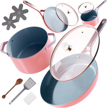 Premium Non-Toxic Ceramic Cookware Set - Triple-Layer Nonstick 12 Piece Pots and Pans with Lids, PFAS-Free, Oven Safe