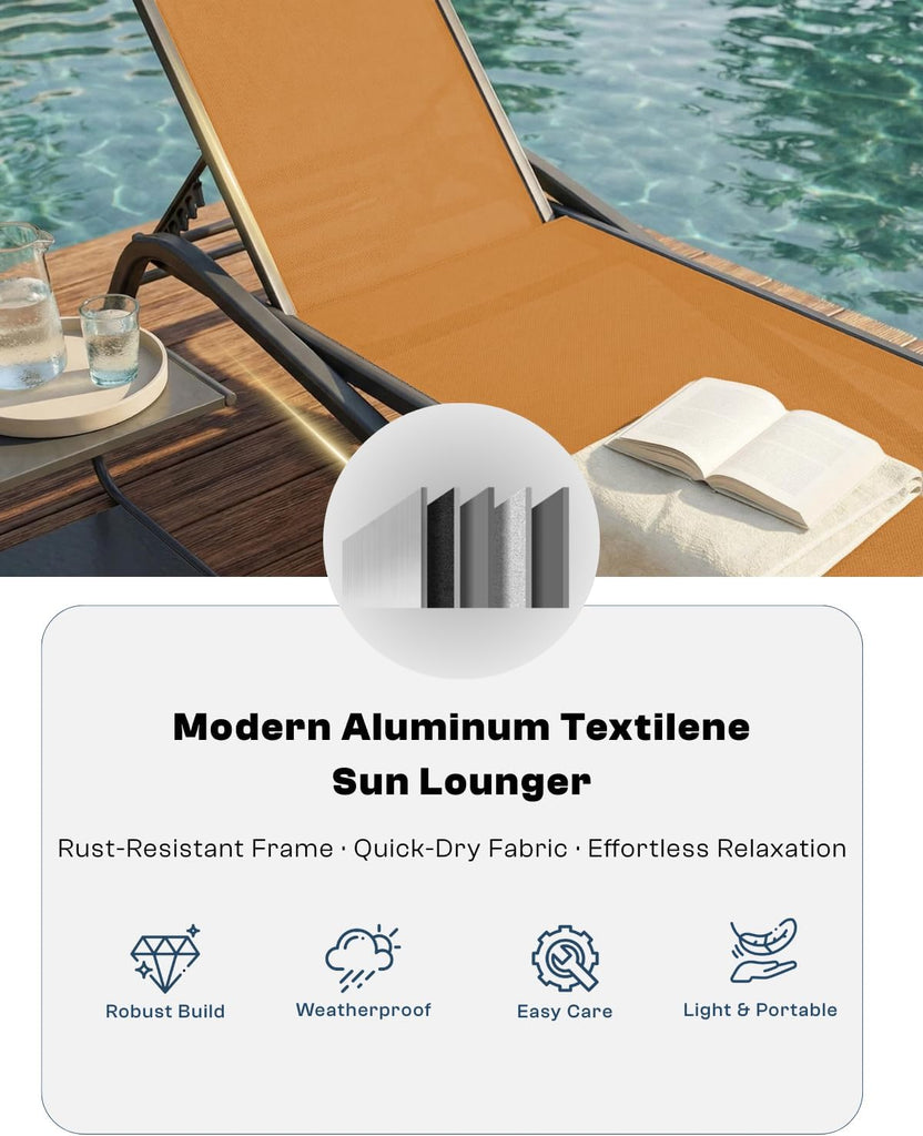 Adjustable Patio Chaise Lounge Chair, Outdoor Pool Lounger & Tanning, All-Weather Textilene Sun Bed, Rust-Proof