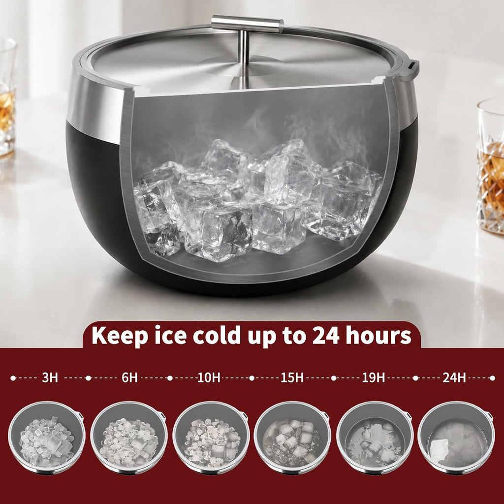 7.4 Quart Large Insulated Ice Bucket with Lid & Scoop Black