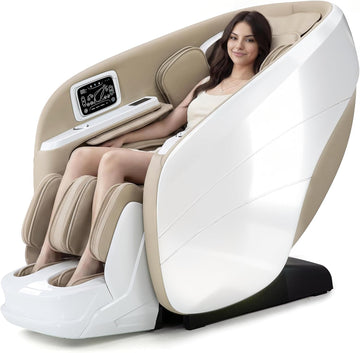 4D Massage Chair Zero Gravity Full Body SL Rail Massage Chair with 20 Auto Programs Built-in Aroma System (White)