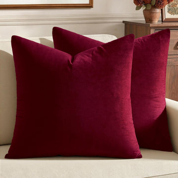 Velvet Christmas Throw Pillow Covers 20x20 Inch Pack of 2 Wine Red