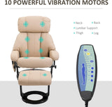 Modern Reclining Swivel Lounge Chair and Ottoman — Beige PU Leather