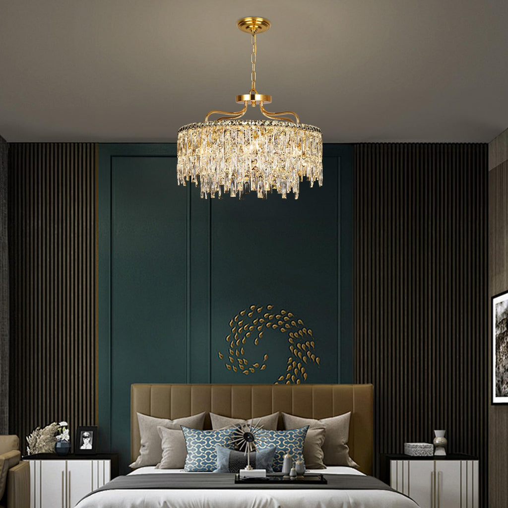 24" 8 Lights Gold Crystal Chandeliers Light Fixture