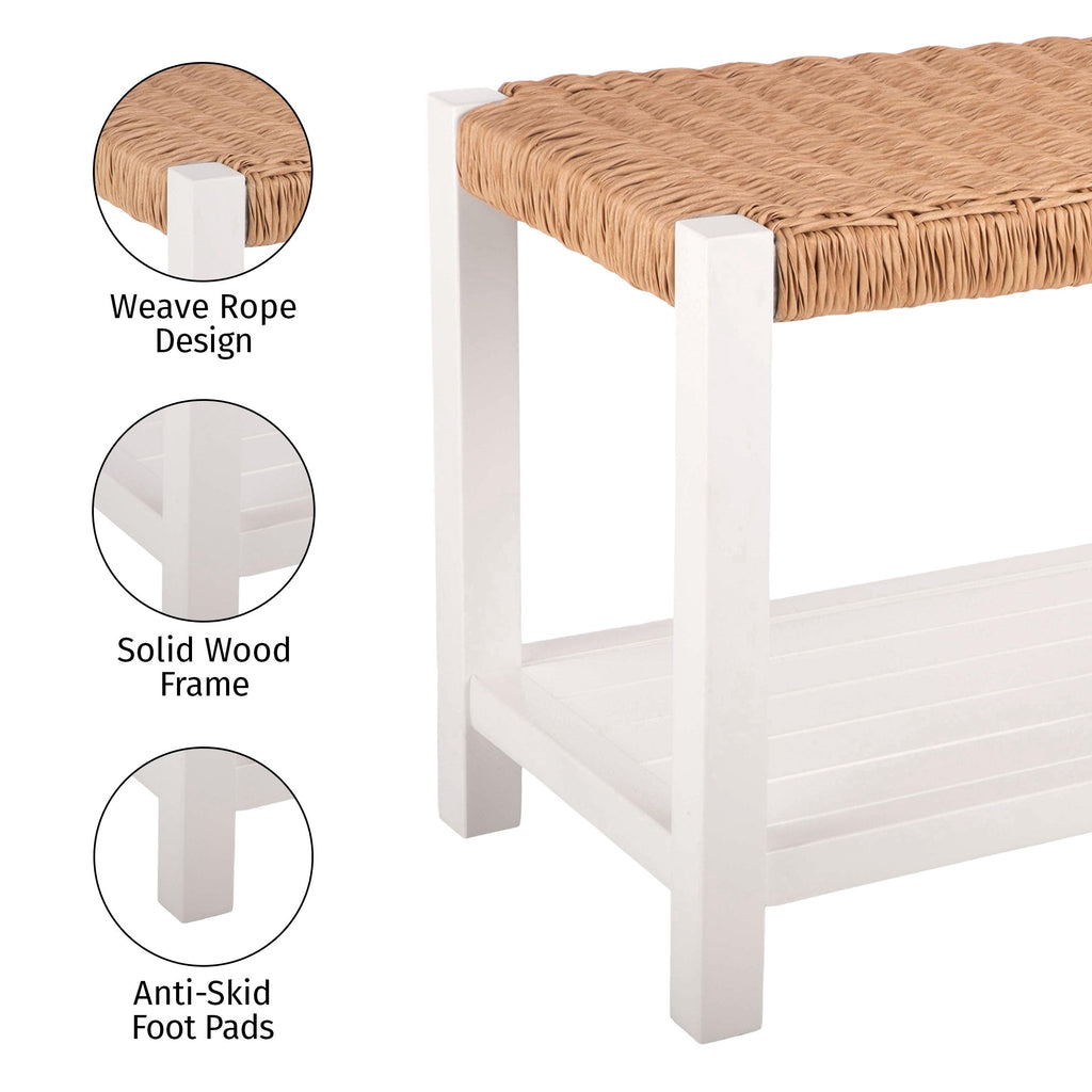 Newport Solid Wood Entryway Bench with Shoe Storage, White
