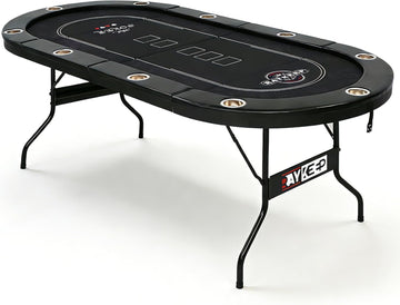 10 Player Poker Table Foldable, 84" Folding Blackjack Texas Holdem Table, Portable Casino Leisure Card Board Game