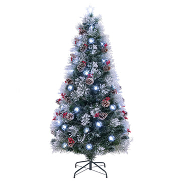 7ft Pre-lit Fiber Optic Christmas Tree, Artificial Snowy Xmas Tree with 76 Cool White LED Lights, 8 Modes, 270 PVC