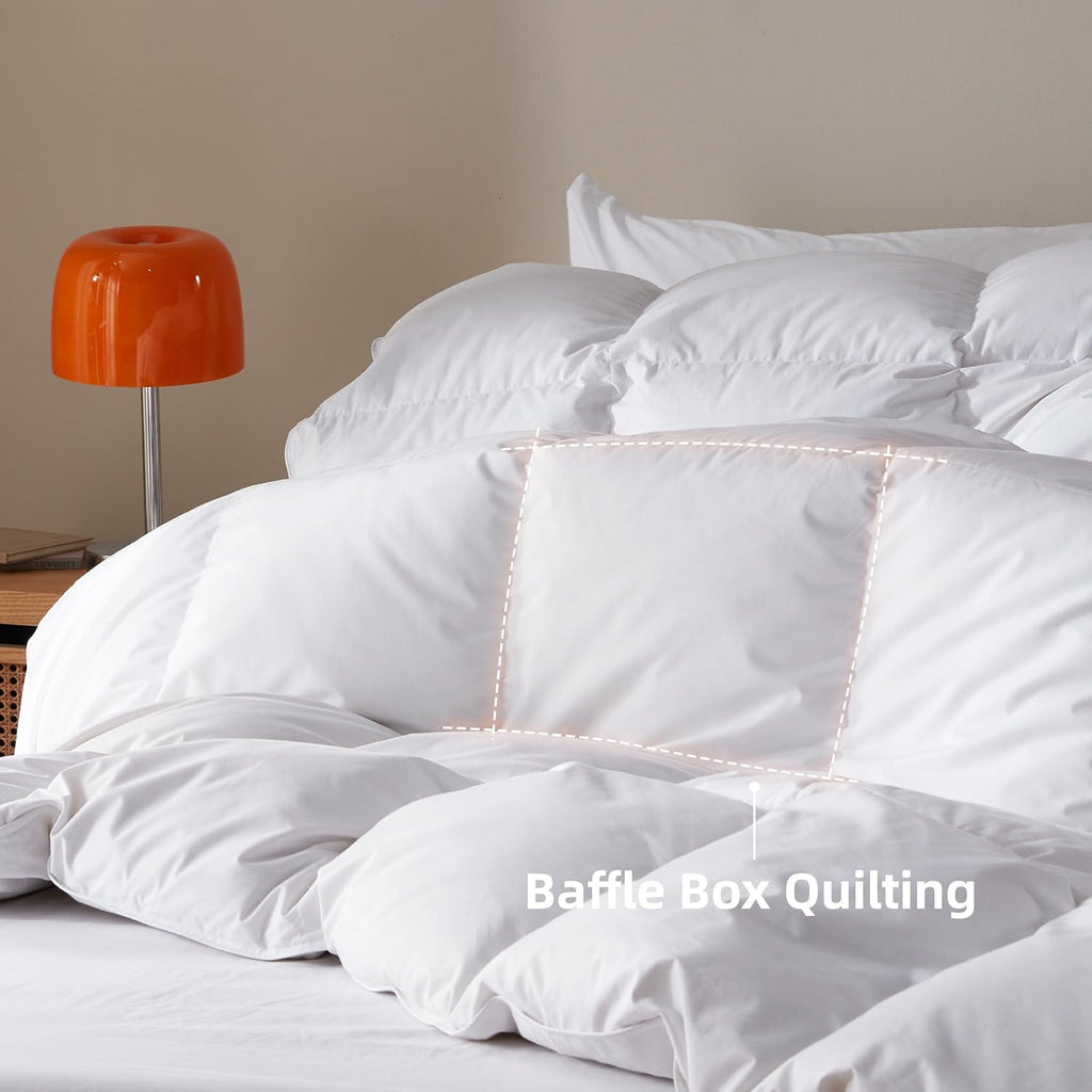 Feather Down Comforter Queen,Hotel Style Bedding Comforter,750+ Fill Power,1200TC,100% Organic Cotto