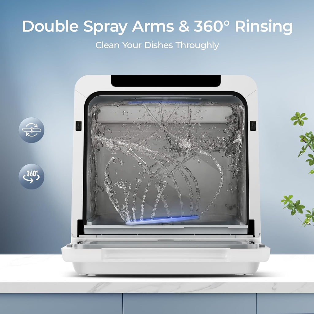 Countertop Dishwasher Portable with 8 Programs, 5L Built-in Water Tank, 167℉ High-Temp, No Hookup Needed