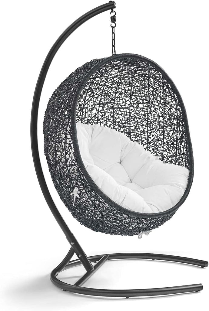 Encase Wicker Rattan Outdoor Patio Porch Lounge Egg Swing Chair with Stand in White