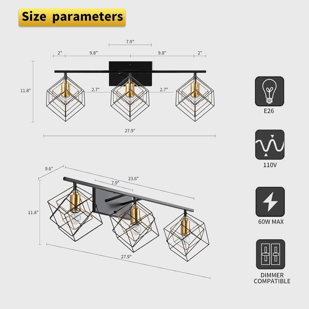 3 Light Vanity Light Light Fixtures Over Mirror with Rotatable 3 Cube Shades, Modern Wall Mounted Lights Matte