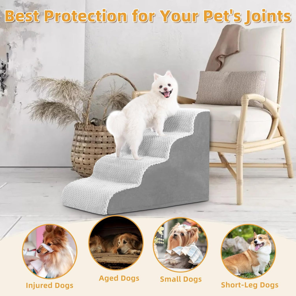 Dog Stairs Ramp, Curved 4-Step Dog Steps for Small Dogs and Cats