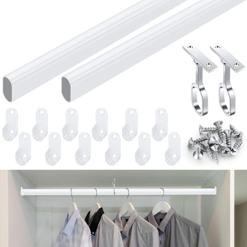 Oval Closet Rod Kit with End Caps Brackets, White